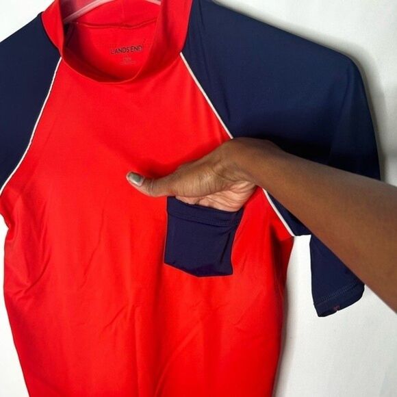 Lands’ End Short Sleeve Blue Red Rashguard Swim Shirt. Size L - Picture 11 of 13